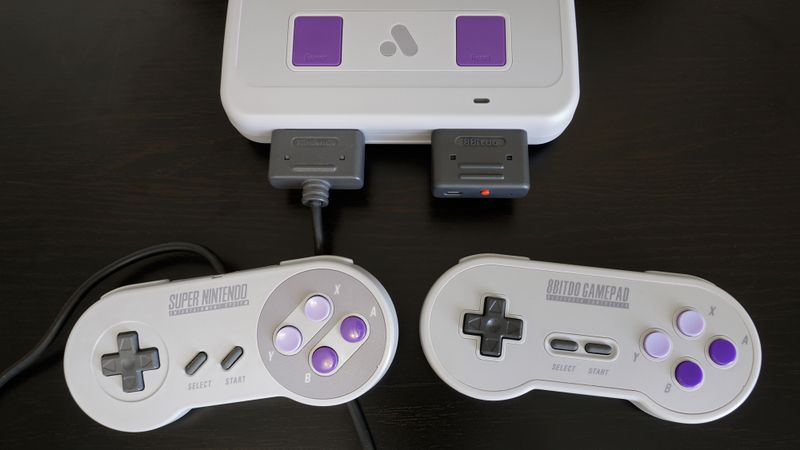 The Super Nt works with both the original Super Nintendo controllers, third-party alternatives, or 8Bitdoâs wireless gamepads.